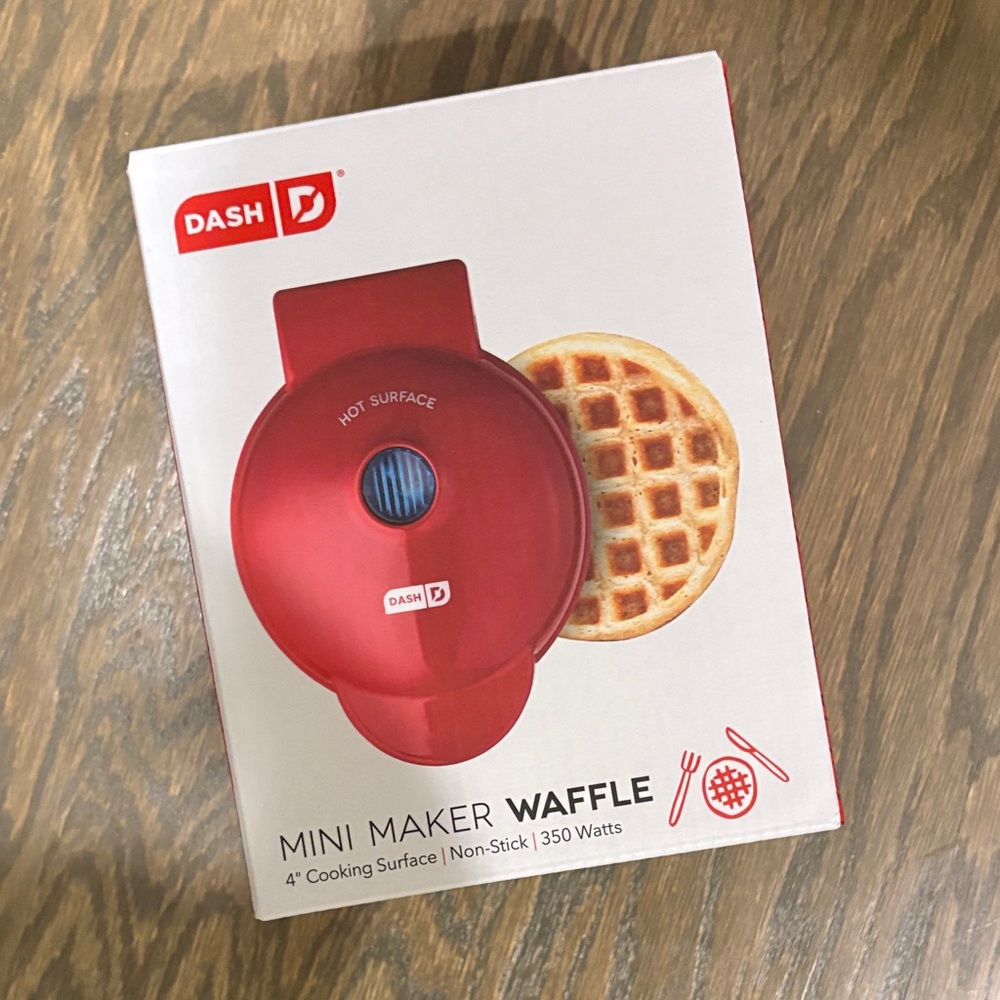 New Dash Red Mini Waffle Maker - Compact Non-Stick Breakfast Maker